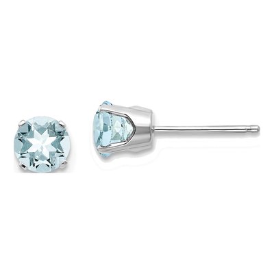 14K White Gold 5mm Round Aquamarine Stud Earrings