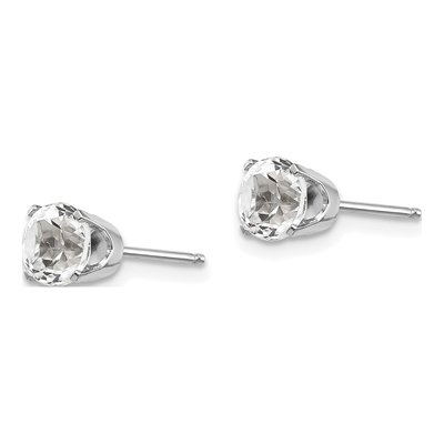 14K White Gold 5mm Round White Topaz April Birthstone Stud Earrings – view 2