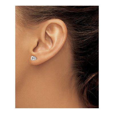 14K White Gold 5mm Round White Topaz April Birthstone Stud Earrings – view 3