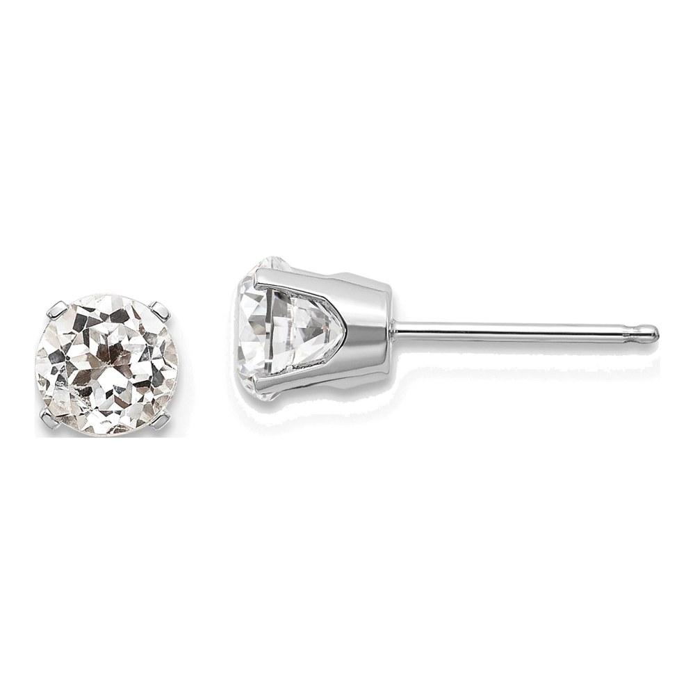 14K White Gold 5mm Round White Topaz April Birthstone Stud Earrings