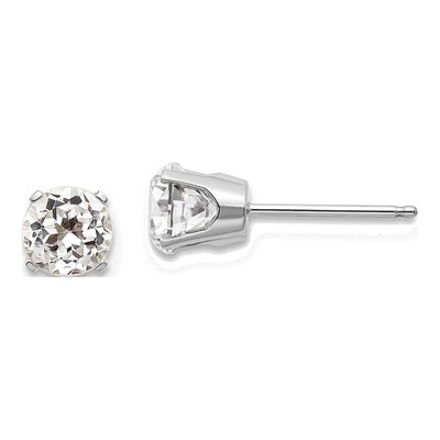 14K White Gold 5mm Round White Topaz April Birthstone Stud Earrings