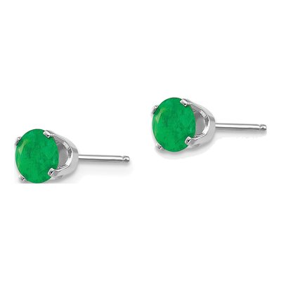 14K White Gold 5mm Round Emerald Stud Earrings – view 2