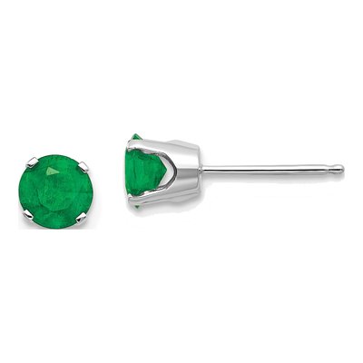 14K White Gold 5mm Round Emerald Stud Earrings