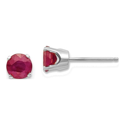 14K White Gold 5mm Round Ruby Stud Earrings