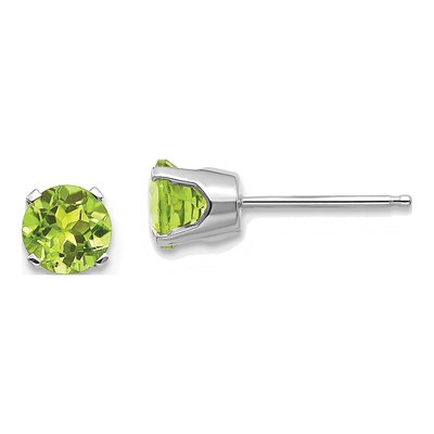 14K White Gold 5mm Round Peridot Stud Earrings