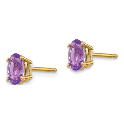 14K Yellow Gold Amethyst Oval Stud Earrings – view 2
