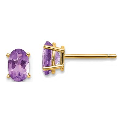 14K Yellow Gold Amethyst Oval Stud Earrings