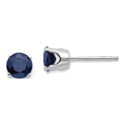 14K White Gold 5mm Round Sapphire Natural Stud Earrings
