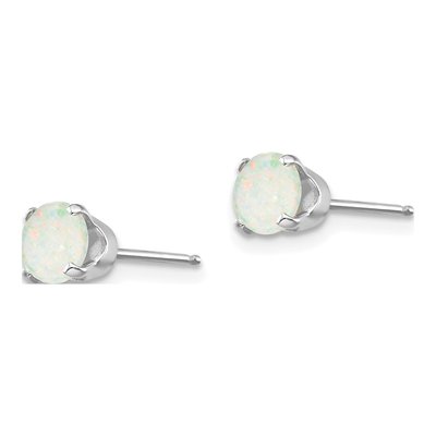 14K White Gold 5mm Round Opal October Stud Earrings – view 3