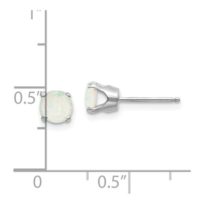 14K White Gold 5mm Round Opal October Stud Earrings – view 5