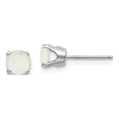 14K White Gold 5mm Round Opal October Stud Earrings