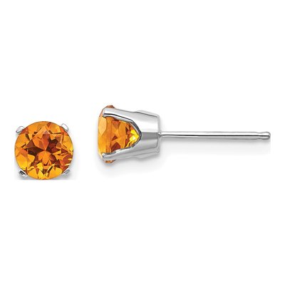 14K White Gold 5mm Round Citrine Stud Earrings