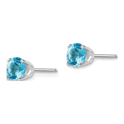 14K White Gold 5mm Round Swiss Blue Topaz Stud Earrings – view 2