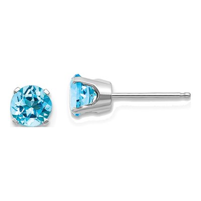 14K White Gold 5mm Round Swiss Blue Topaz Stud Earrings