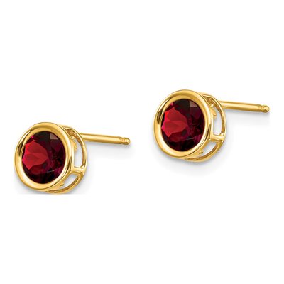 14K Yellow Gold 5mm Round Garnet Bezel Stud Earrings – view 3