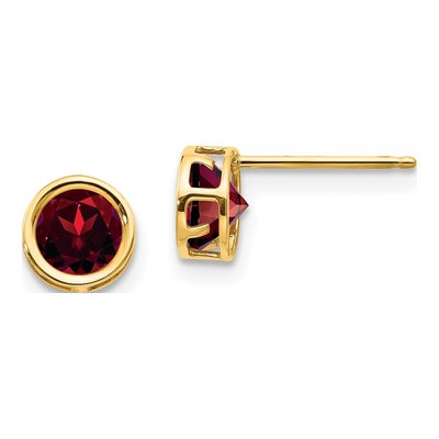 14K Yellow Gold 5mm Round Garnet Bezel Stud Earrings