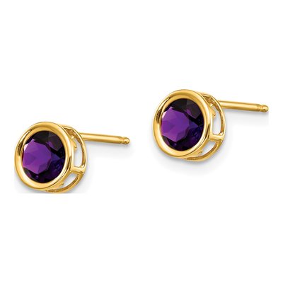 14K Yellow Gold 5mm Round Amethyst Bezel Stud Earrings – view 2