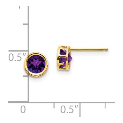 14K Yellow Gold 5mm Round Amethyst Bezel Stud Earrings – view 4