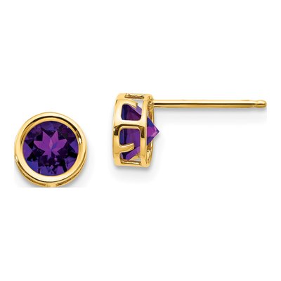 14K Yellow Gold 5mm Round Amethyst Bezel Stud Earrings