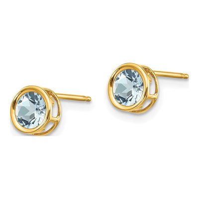 14K Yellow Gold 5mm Round Aquamarine Bezel Stud Earrings – view 2