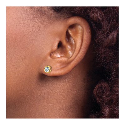 14K Yellow Gold 5mm Round Aquamarine Bezel Stud Earrings – view 3