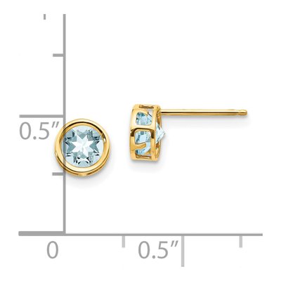 14K Yellow Gold 5mm Round Aquamarine Bezel Stud Earrings – view 4