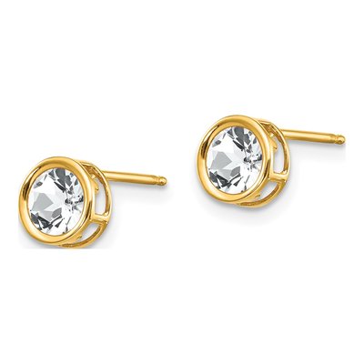 14K Yellow Gold 5mm Round White Topaz Bezel Stud Earrings – view 2