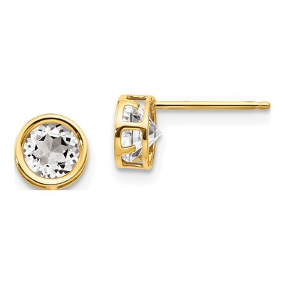 14K Yellow Gold 5mm Round White Topaz Bezel Stud Earrings