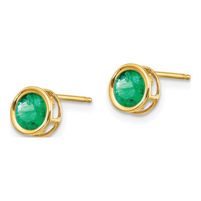 14K Yellow Gold 5mm Round Emerald Bezel Stud Earrings – view 3