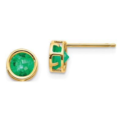 14K Yellow Gold 5mm Round Emerald Bezel Stud Earrings