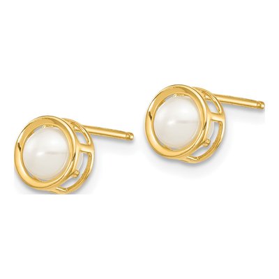 14K Yellow Gold 4.5mm Near Round Freshwater Cultured Pearl Bezel Stud Earrings – view 2