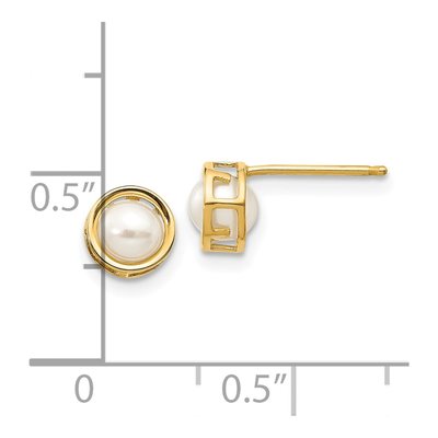 14K Yellow Gold 4.5mm Near Round Freshwater Cultured Pearl Bezel Stud Earrings – view 4