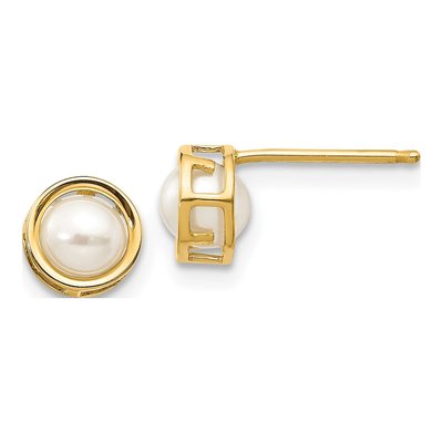 14K Yellow Gold 4.5mm Near Round Freshwater Cultured Pearl Bezel Stud Earrings