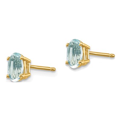 14K Yellow Gold Aquamarine Oval Stud Earrings – view 3