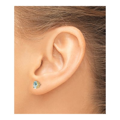 14K Yellow Gold Aquamarine Oval Stud Earrings – view 4