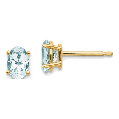14K Yellow Gold Aquamarine Oval Stud Earrings