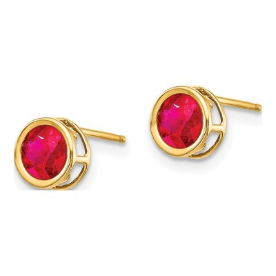14K Yellow Gold 5mm Round Ruby July Birthstone Stud Earrings – view 2