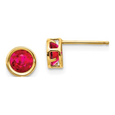 14K Yellow Gold 5mm Round Ruby July Birthstone Stud Earrings