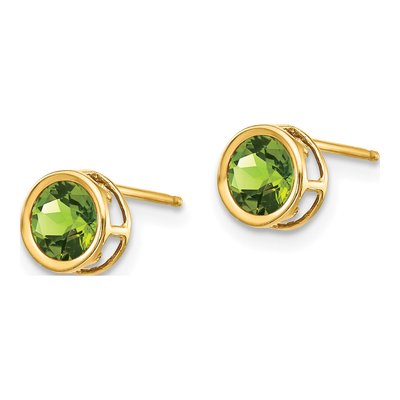 14K Yellow Gold 5mm Round Peridot Bezel Stud Earrings – view 3