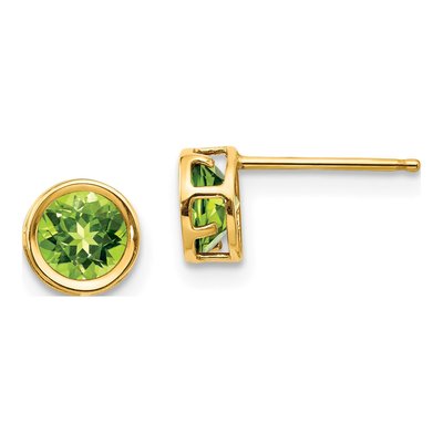 14K Yellow Gold 5mm Round Peridot Bezel Stud Earrings