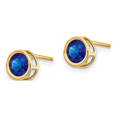 14K Yellow Gold 5mm Round Sapphire Bezel Stud Earrings – view 3