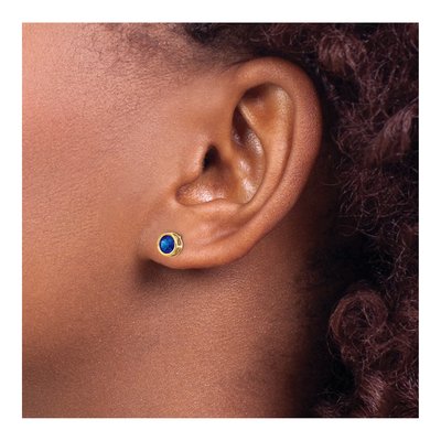 14K Yellow Gold 5mm Round Sapphire Bezel Stud Earrings – view 4