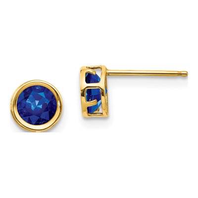 14K Yellow Gold 5mm Round Sapphire Bezel Stud Earrings