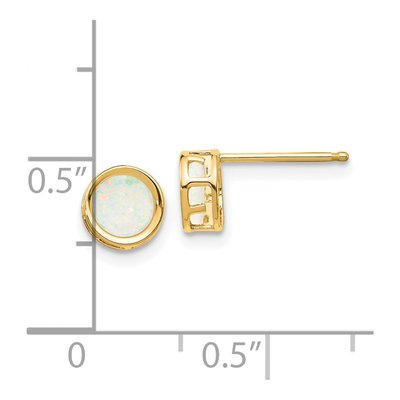 14K Yellow Gold 5mm Round Opal October Bezel Stud Earrings – view 5