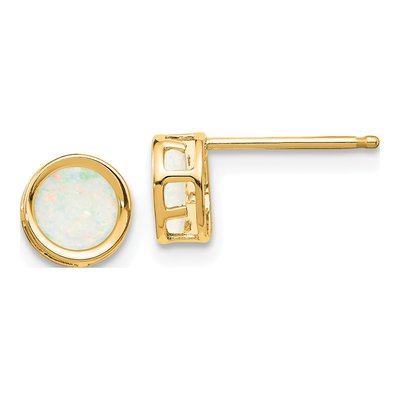 14K Yellow Gold 5mm Round Opal October Bezel Stud Earrings