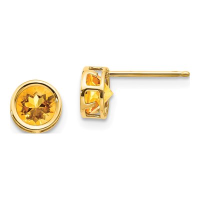 14K Yellow Gold 5mm Round Citrine Bezel Stud Earrings