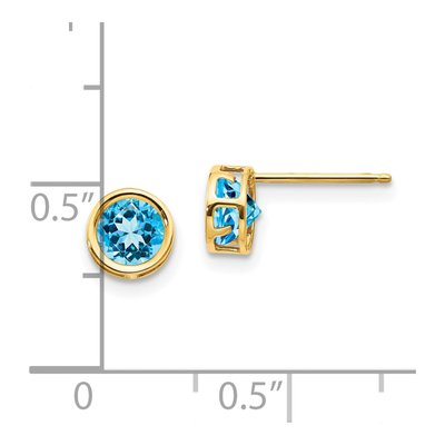 14K Yellow Gold 5mm Round Swiss Blue Topaz Bezel Stud Earrings – view 5