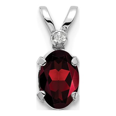 14K White Gold Garnet & Diamond Birthstone Pendant