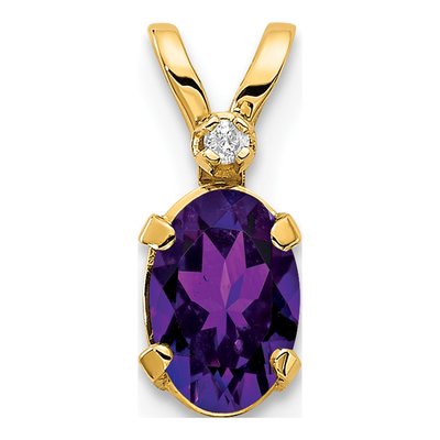 14K Yellow Gold Amethyst & Diamond Birthstone Pendant