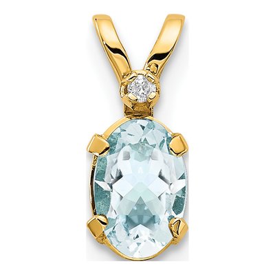 14K Yellow Gold Aquamarine & Diamond March Birthstone Pendant